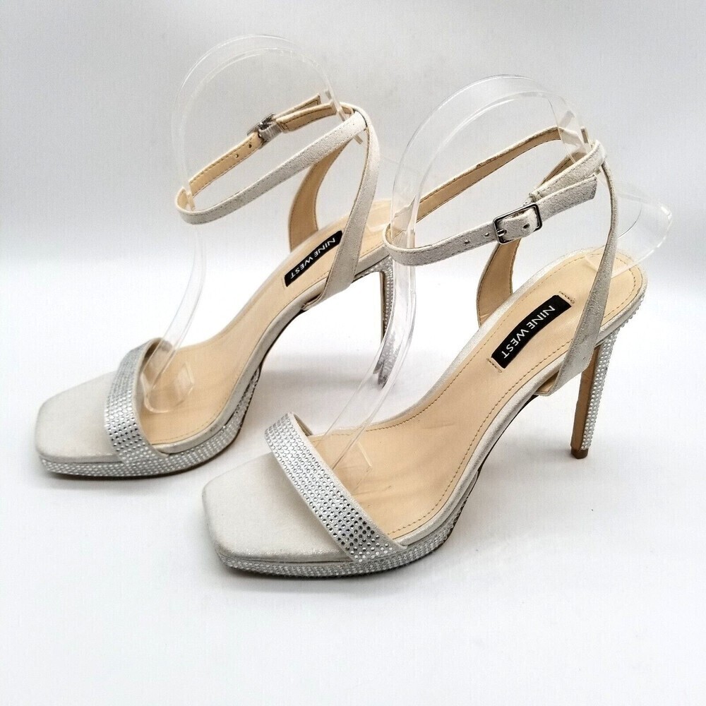 Nine West Women Zadien 2 Heel Sandals Ankle Strapโ Embellished Gray 8